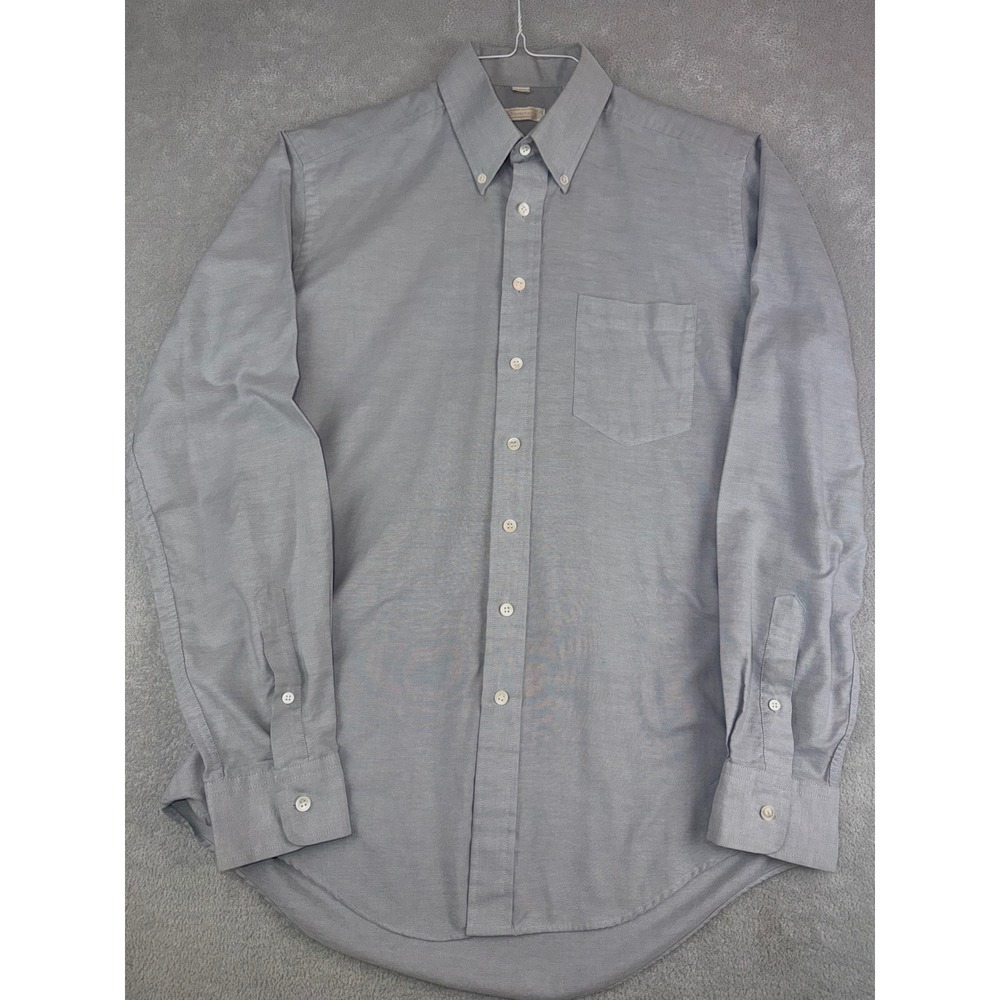 Oakbrook Mens 15.5X34 Gray Button‎ Down Dress Shirt Long Sleeve Cotton Blend